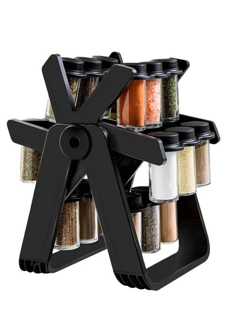 دينكس رف توابل دوّار 360° لتنظيم المطبخ مع 18 عبوة زجاجية سعة 100 مل – منظم بهارات أنيق بقاعدة دوارة لتوفير المساحة وسهولة الوصول – يأتي مع ملصقات توابل وقلم للكتابة لتنظيم التوابل بطريقة عملية وعصرية - Image 2