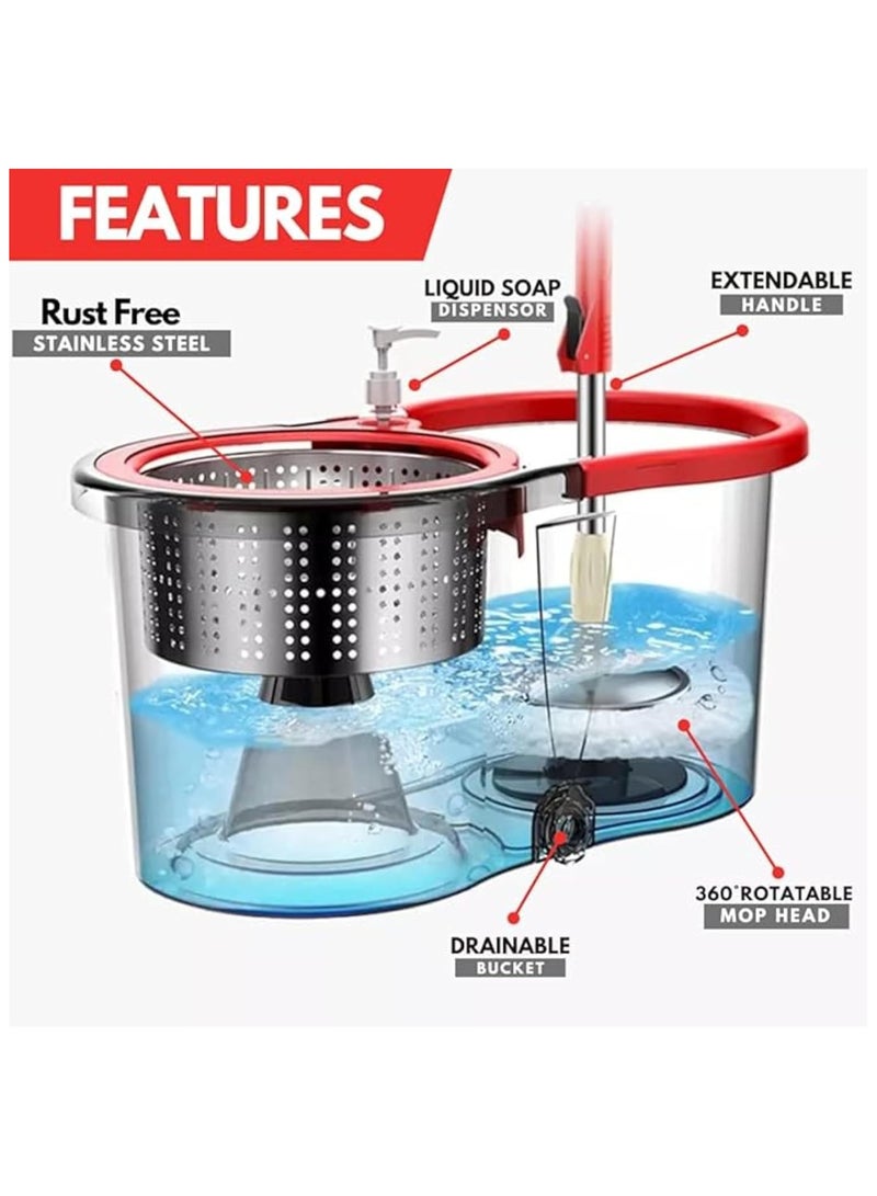 Scrolls Premium Quality 360° Easy Spin Mop And Bucket Set Home Cleaner| Extended Easy Press Stainless Steel Handle -2 pcs Microfiber Washable Mop with Dryer Basket For Home Kitchen Floor Cleaning (Black with Dispenser Bottle) - Image 4