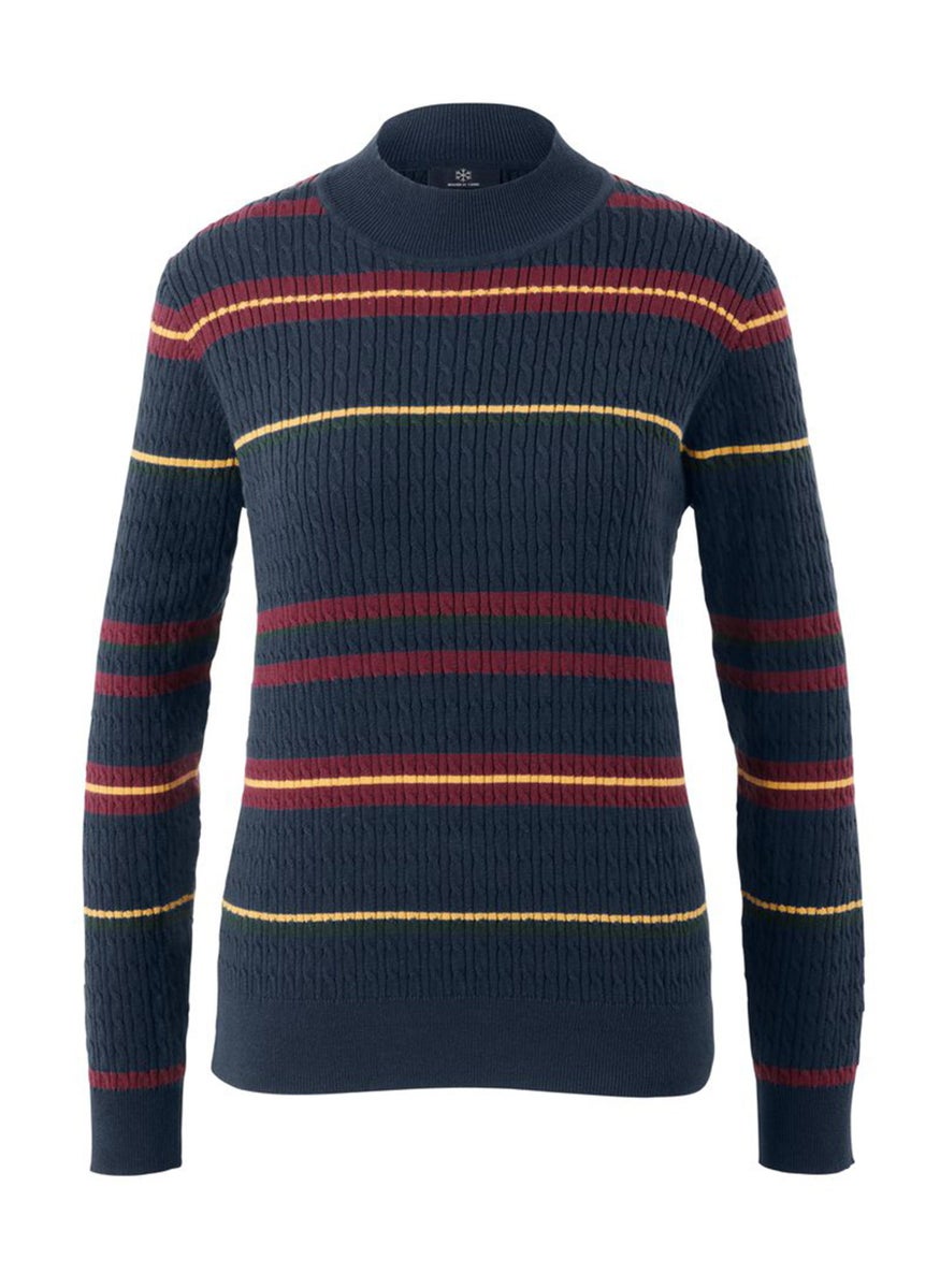 Tchibo Women Round Neck Stripe Sweater, Navy Combo  - Image 2