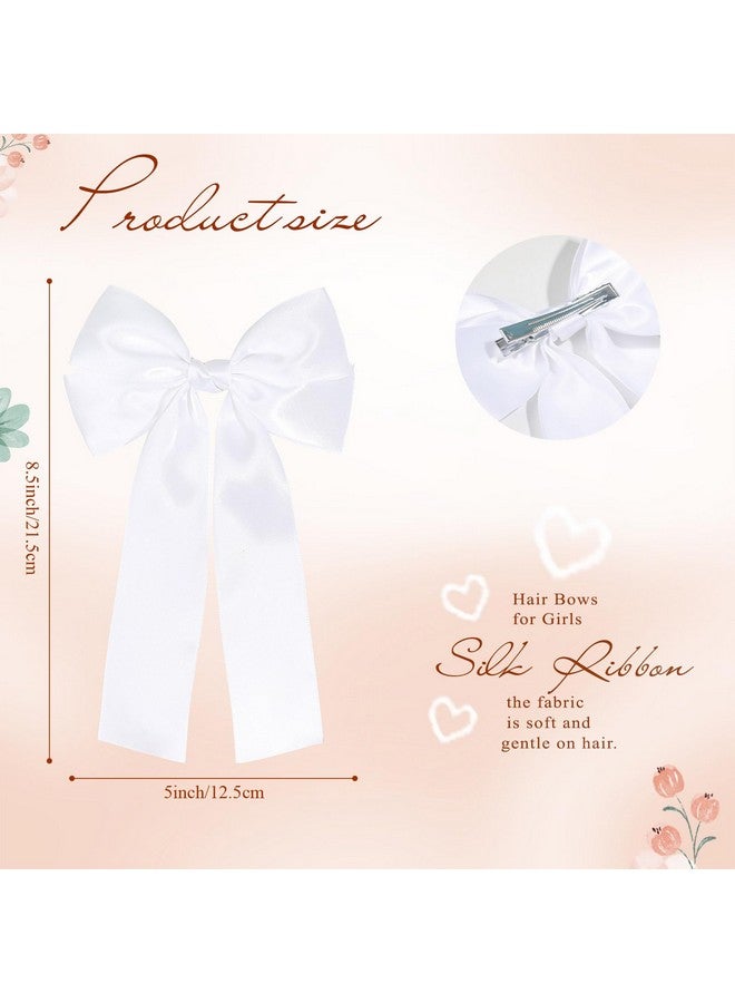 NCMAMA 2Pcs Hair Bows for Girls Hair Clip White Silk Hair Bow Ribbon Hair Accessories for Women Toddlers Infant Teens Kids(White) - Image 3