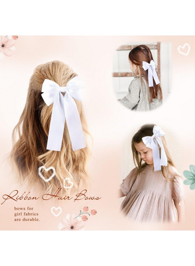 NCMAMA 2Pcs Hair Bows for Girls Hair Clip White Silk Hair Bow Ribbon Hair Accessories for Women Toddlers Infant Teens Kids(White) - Image 4