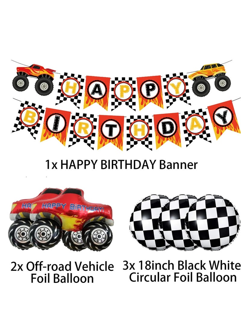 Car Party Decorations, Racing Balloon Garland Arch Kit, Vintage Race Car Balloons, Finish Line Race Car, Racing Car Decorations, Monster Truck Party, Black White Lattice Printed Latex Balloons - Image 3