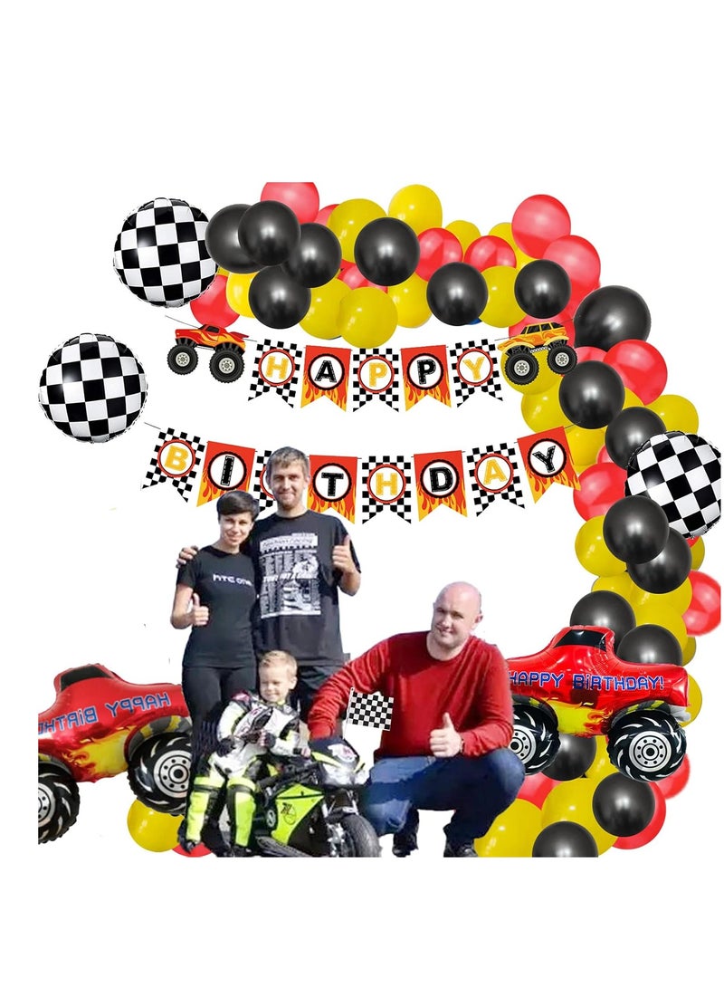 Car Party Decorations, Racing Balloon Garland Arch Kit, Vintage Race Car Balloons, Finish Line Race Car, Racing Car Decorations, Monster Truck Party, Black White Lattice Printed Latex Balloons - Image 5