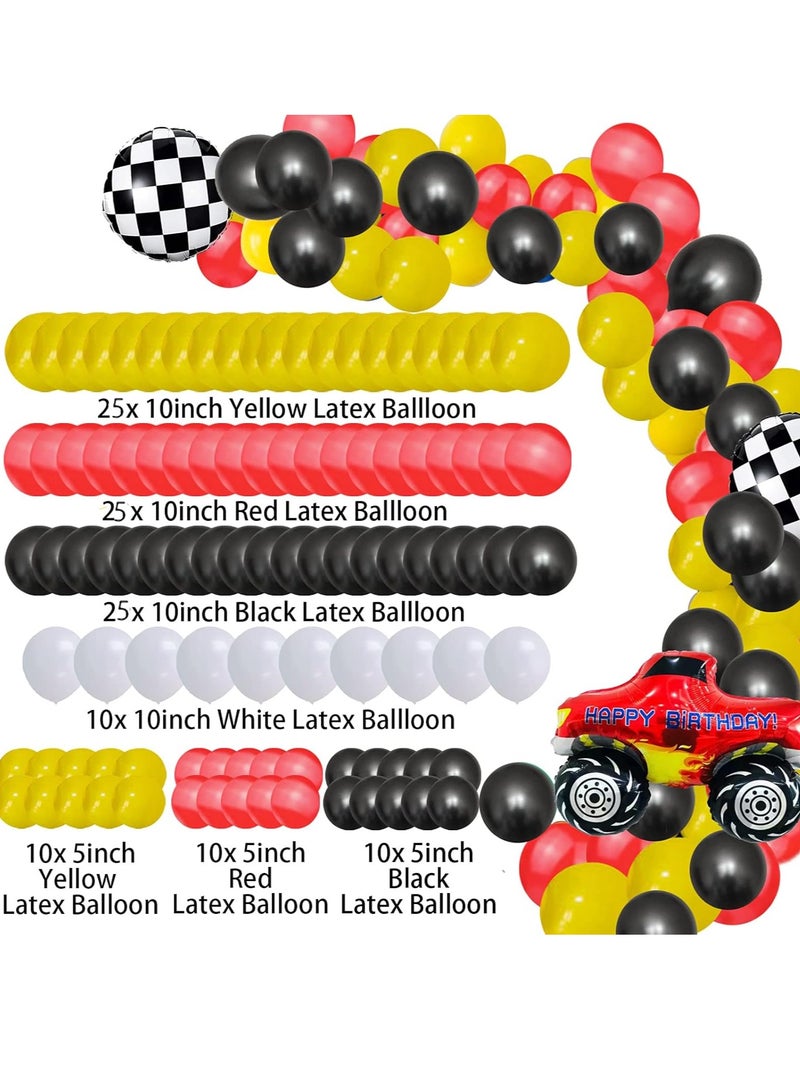Car Party Decorations, Racing Balloon Garland Arch Kit, Vintage Race Car Balloons, Finish Line Race Car, Racing Car Decorations, Monster Truck Party, Black White Lattice Printed Latex Balloons - Image 2