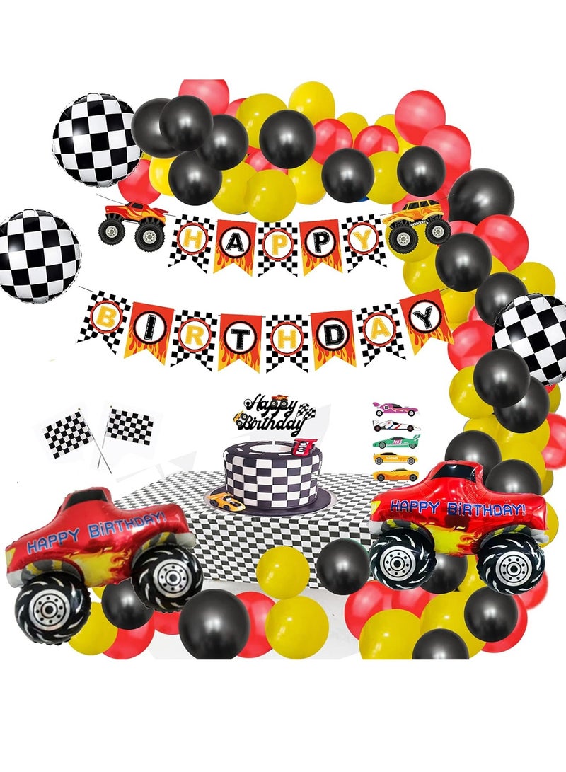 Car Party Decorations, Racing Balloon Garland Arch Kit, Vintage Race Car Balloons, Finish Line Race Car, Racing Car Decorations, Monster Truck Party, Black White Lattice Printed Latex Balloons - Image 1