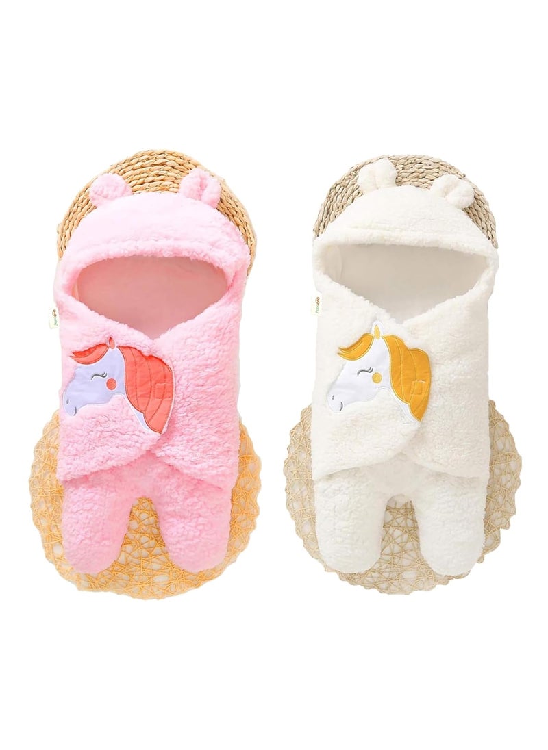 OYO BABY OYO BABY Baby Blankets New Born Combo Pack of Hooded Wrapper Sleeping Bag and Baby Bath Towel for 06 Months Babies Pack of 2White Pink 