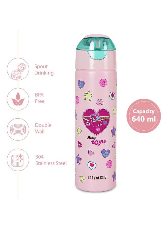 Eazy Kids Personalized - Insulated Stainless Steel Water Bottle w/Spray, Always Believe 640ml - Pink - Image 4