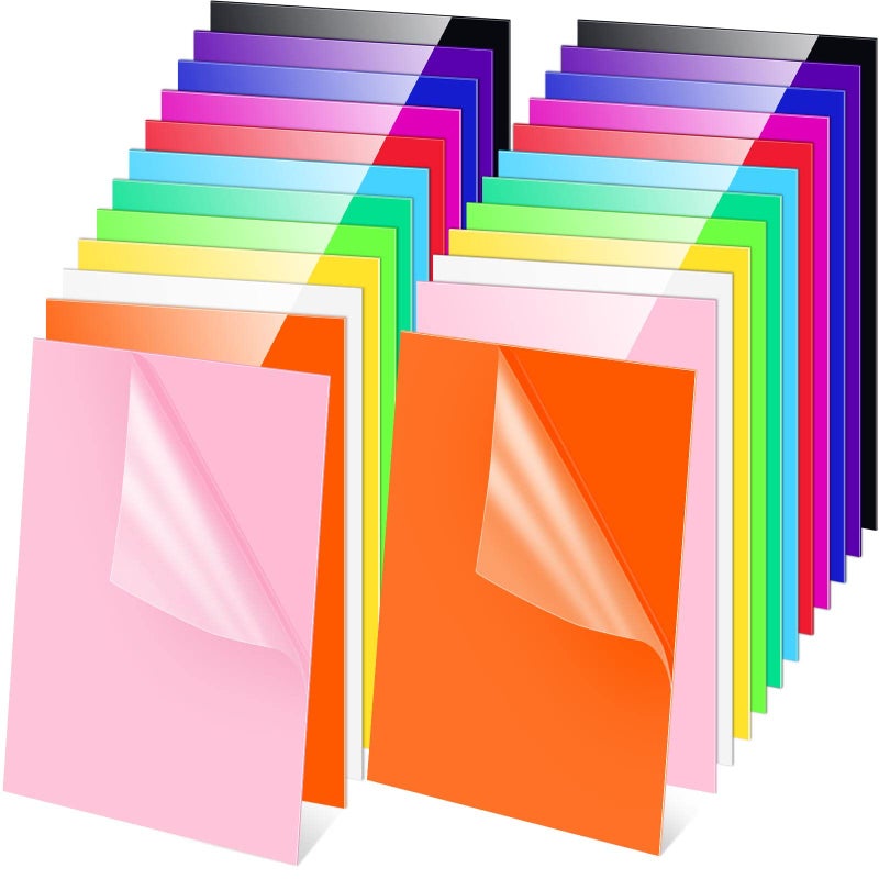 Remerry 24 Pcs 16 x 12 Inch Colored Acrylic Sheets 12 Colors Opaque Panels 2mm with Protective Paper for DIY Projects Art Crafting Laser Cutting Engraving