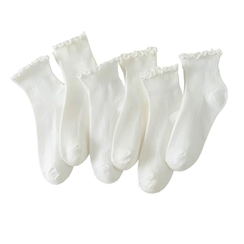 Hstyle Ruffle Socks Women, 6 Pairs of White Breathable Cool Ankle Socks - Image 1