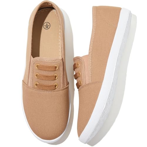 Shupua Khaki Women's Canvas Slip On Sneakers - Casual Walking Shoes, Non Slip Work Shoes (us8) - Image 1