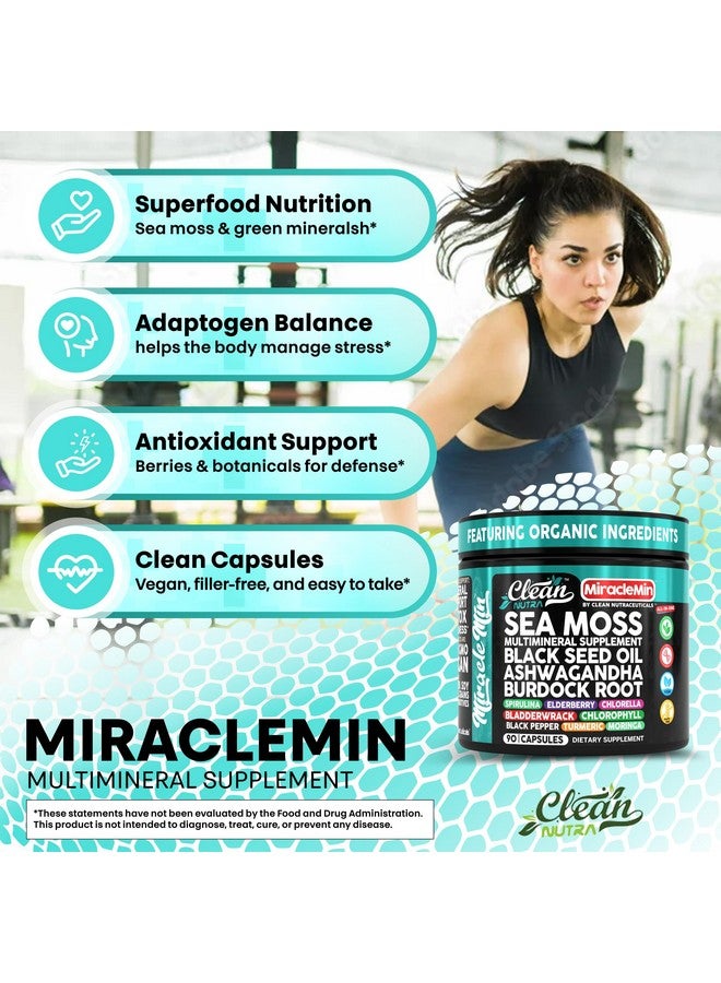 Clean Nutraceuticals Clean Nutra Sea Moss Capsules with Ashwagandha, Black Seed Oil, Burdock Root, Bladderwrack, Moringa, Chlorella, Spirulina, Turmeric, Elderberry, Amla - 90 Vegan Capsules - MiracleMin - Image 5
