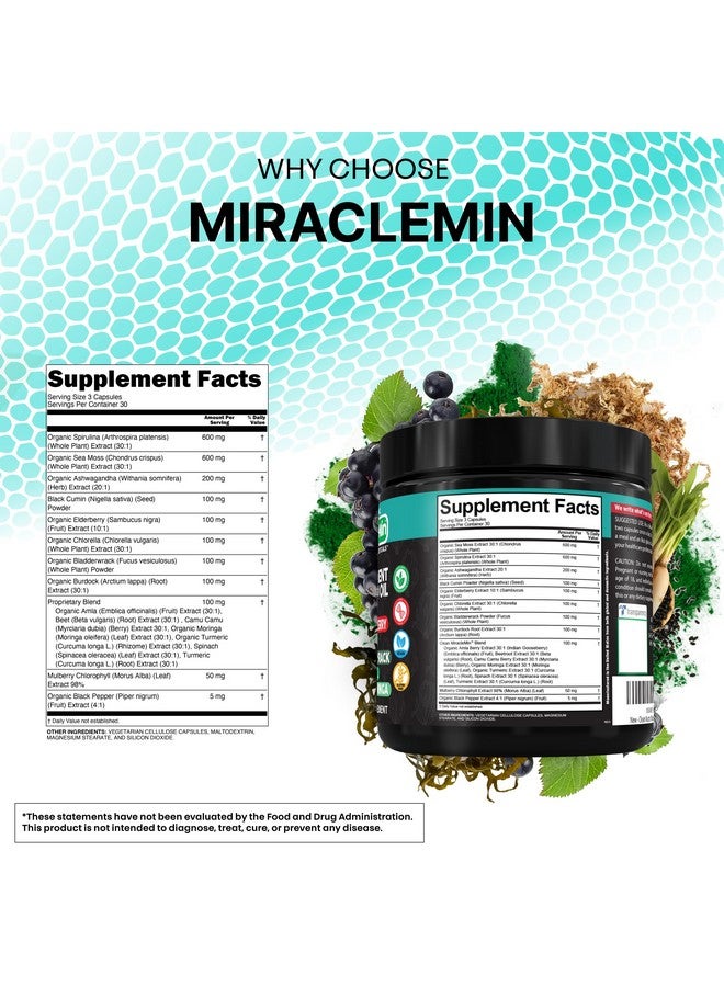 Clean Nutraceuticals Clean Nutra Sea Moss Capsules with Ashwagandha, Black Seed Oil, Burdock Root, Bladderwrack, Moringa, Chlorella, Spirulina, Turmeric, Elderberry, Amla - 90 Vegan Capsules - MiracleMin - Image 4