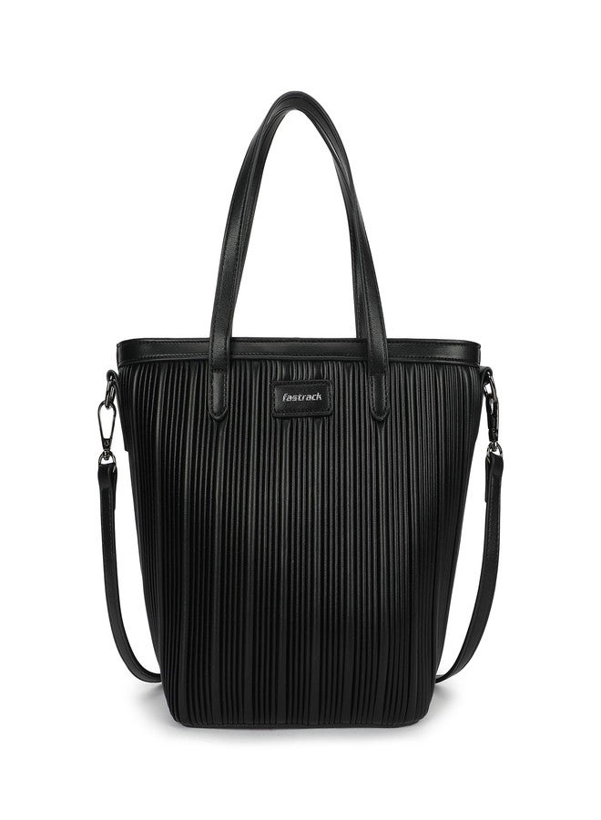 Fastrack BlackGroove Satchel | Women’s Faux-Leather Bucket Bag | Pleated Design, Gunmetal Hardware & Dual Carry Options - Image 1