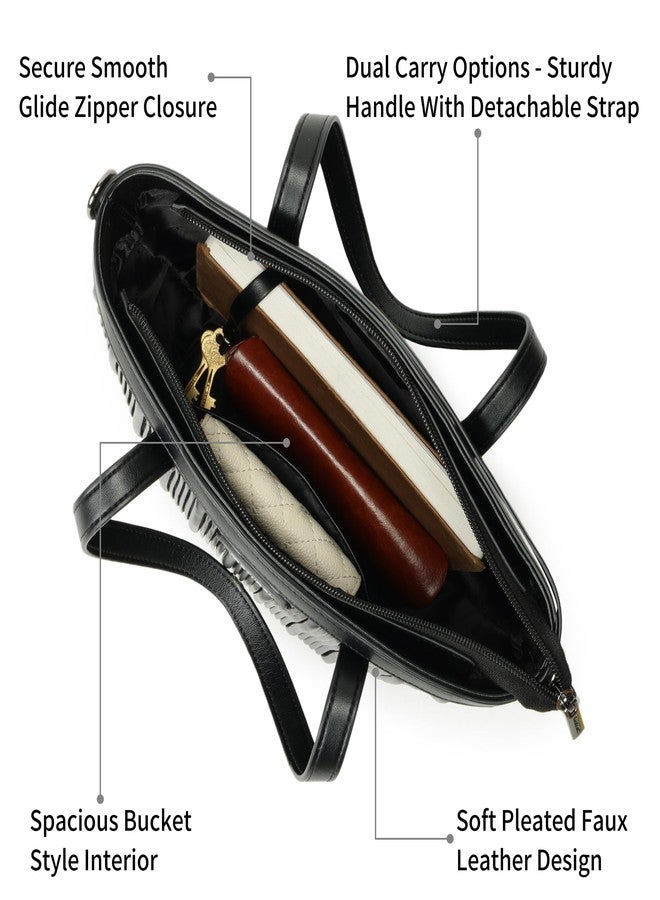 Fastrack BlackGroove Satchel | Women’s Faux-Leather Bucket Bag | Pleated Design, Gunmetal Hardware & Dual Carry Options - Image 3
