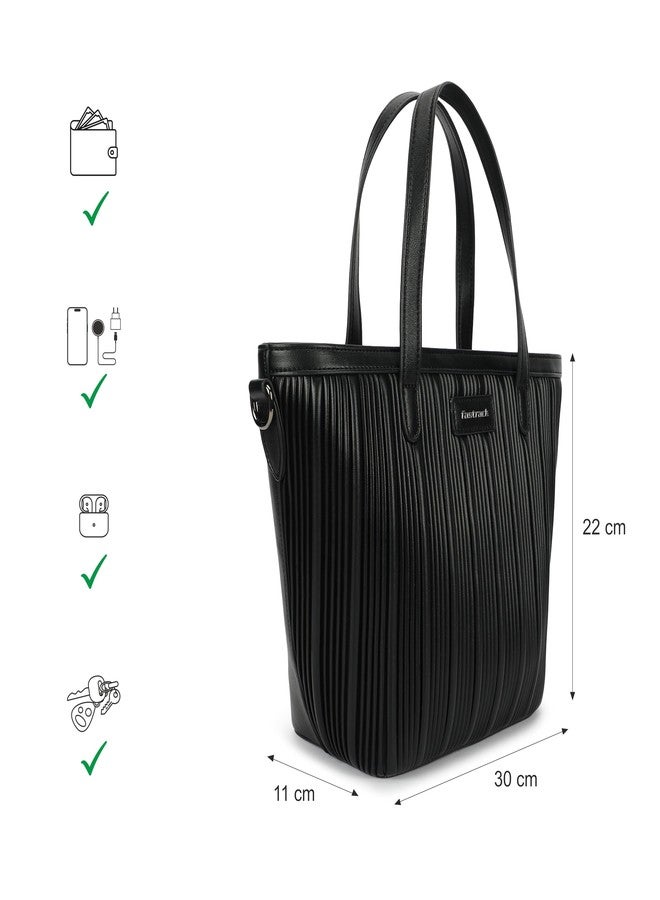 Fastrack BlackGroove Satchel | Women’s Faux-Leather Bucket Bag | Pleated Design, Gunmetal Hardware & Dual Carry Options - Image 4