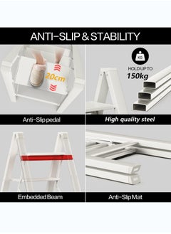 SUNRISE 4 Step Folding Step Stool,Steel Metal Step Stools Non-Slip Pedal,Small Portable Ladder Kitchen Lightweight Home Office Ladders  - Image 2