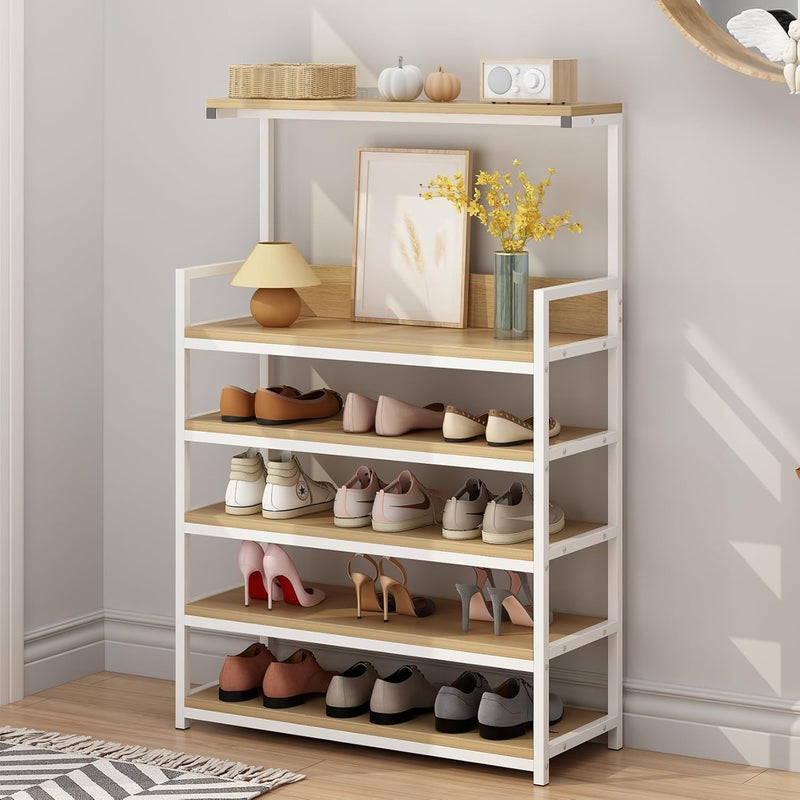 HOME CUBE 5 Tier Engineered Wood Shoe Rack for Home Multipurpose Storage Shelf Shoe Stand for Chappal Slipper Sneakers Flower Pot Stand Bag Stand Kitchen Storage Rack Oven Rack (80x29x118cm) - Image 1