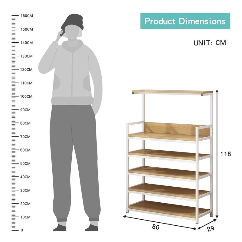 HOME CUBE 5 Tier Engineered Wood Shoe Rack for Home Multipurpose Storage Shelf Shoe Stand for Chappal Slipper Sneakers Flower Pot Stand Bag Stand Kitchen Storage Rack Oven Rack (80x29x118cm) - Image 2