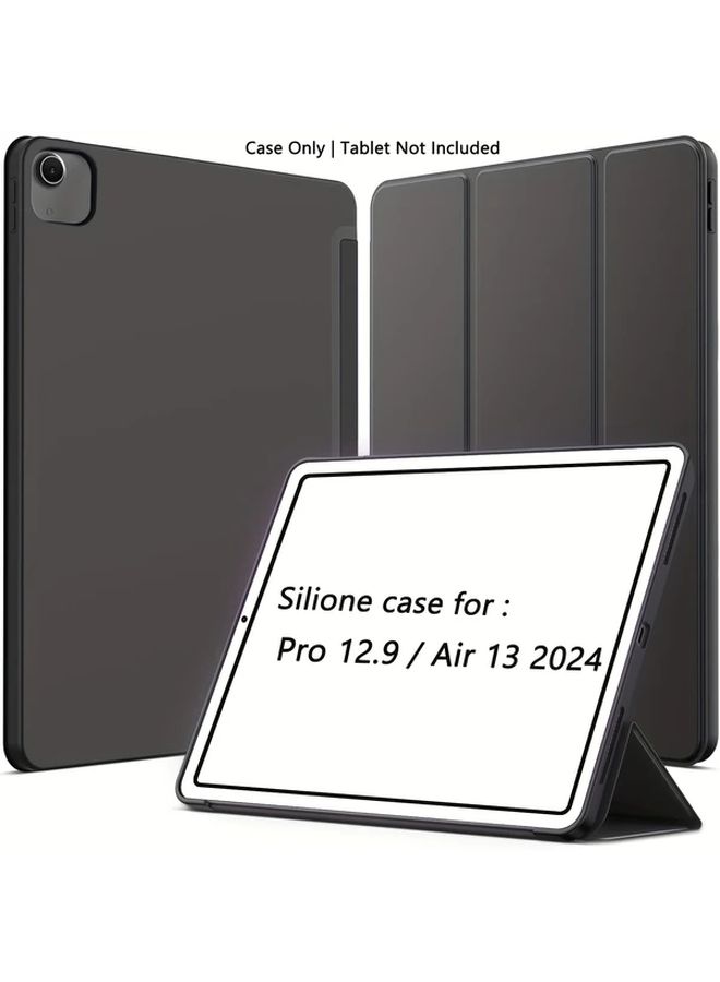 حافظة لجهاز iPad Air M2 مقاس 13 بوصة (2024-2025) بلون أخضر داكن من مادة TPU والسيليكون الناعم مع حامل خفيف قابل للطي، غطاء خلفي مقاوم للخدوش، وظيفة النوم والاستيقاظ التلقائي، حامل قابل للتعديل. - Image 1