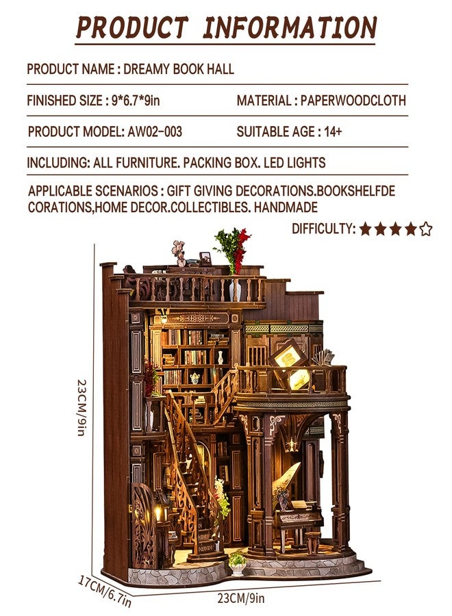 Spilay DIY Book Nook Kits for Adults,Dreamy Book Hall Book Nook Kit with LED Light,3D Wooden Puzzle DIY Miniature Dollhouse Kit,Creative Bookshelf Decor&Unique Gift for Teens&Book Lovers - Image 2