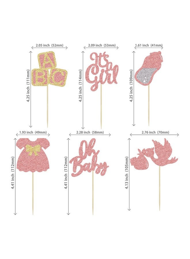 Ephlyn 24 قطعة من زينة كعكة حفلة استقبال المولود - قوس وردي ذهبي لامع على شكل فستان زجاجة بجعة - إنها فتاة - لوازم حفلة عيد ميلاد الفتيات - Image 2