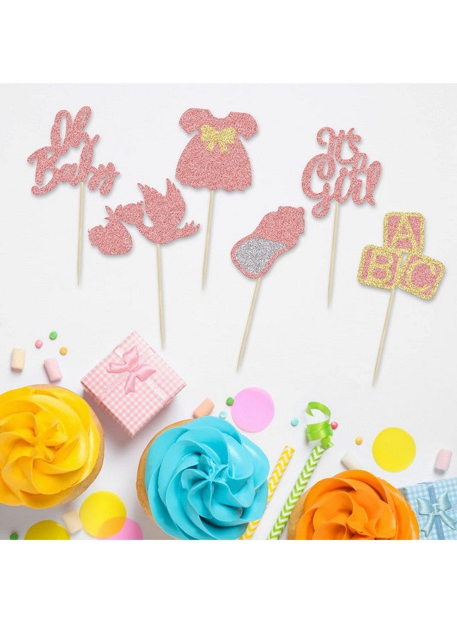 Ephlyn 24 قطعة من زينة كعكة حفلة استقبال المولود - قوس وردي ذهبي لامع على شكل فستان زجاجة بجعة - إنها فتاة - لوازم حفلة عيد ميلاد الفتيات - Image 3