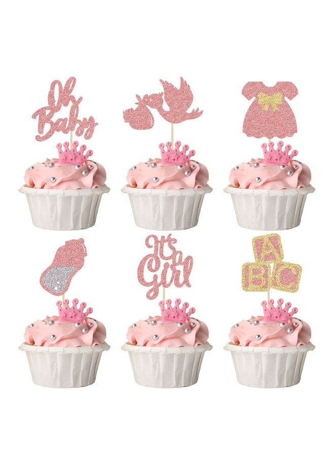 Ephlyn 24 قطعة من زينة كعكة حفلة استقبال المولود - قوس وردي ذهبي لامع على شكل فستان زجاجة بجعة - إنها فتاة - لوازم حفلة عيد ميلاد الفتيات - Image 1