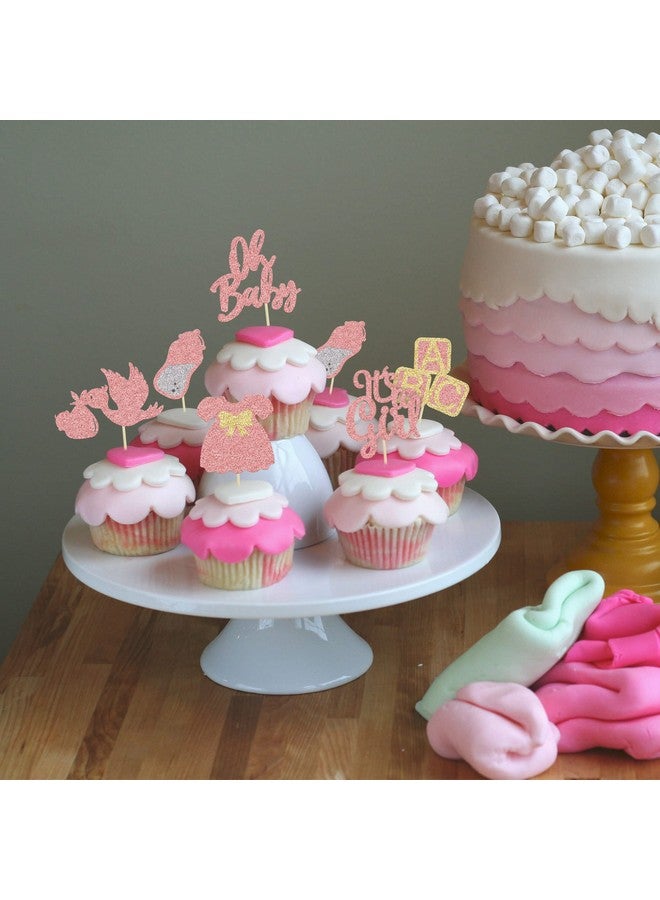 Ephlyn 24 قطعة من زينة كعكة حفلة استقبال المولود - قوس وردي ذهبي لامع على شكل فستان زجاجة بجعة - إنها فتاة - لوازم حفلة عيد ميلاد الفتيات - Image 5