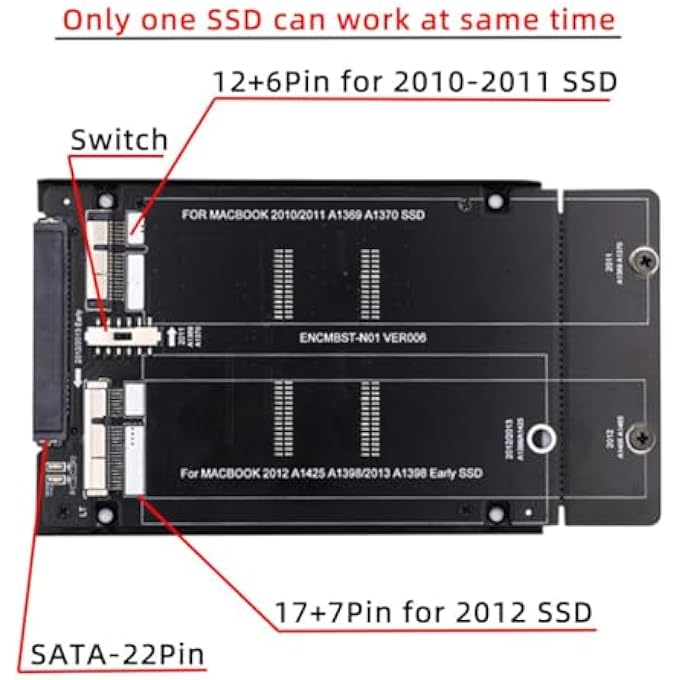 rayihni محول علبة 2.5 بوصة SATA 2 في 1 لـ 12+6PIN و 17+7PIN MAC SSD - Image 2