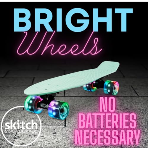 SKITCH Complete Skateboard for Kids 810 Year Old Beginner Boys Children Youth Teens Gift Set 22 Inch Penny Board Mini Cruiser ABEC 9 Bearings Black Skateboards Backpack Skate Tool Mint Green LED - Image 3