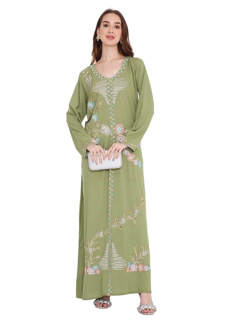 HANA & SARA LONG VISCOSE UNIQUE THREAD EMBROIDERY LONG SLEEVES ARABIC  JALABIYA DRESSES