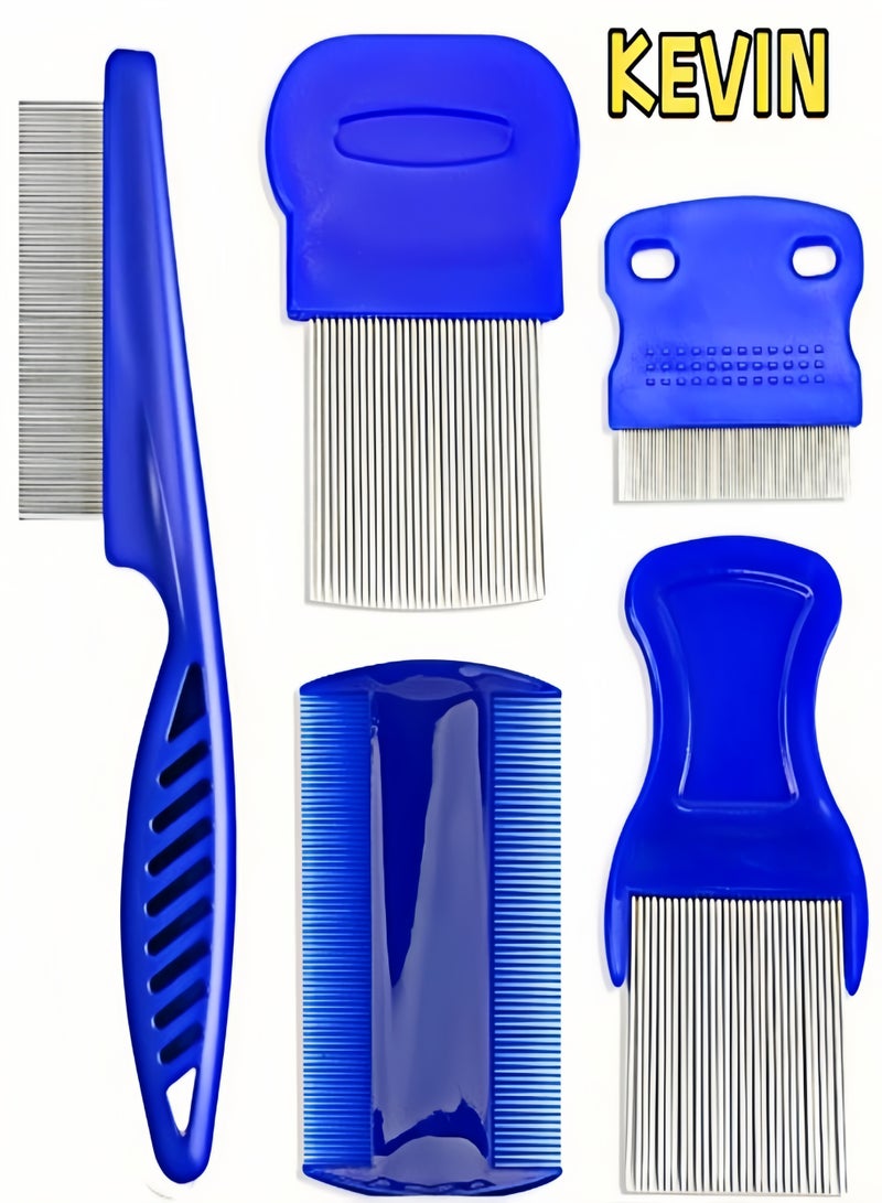 كيفن 5 عبوات من مشط البراغيث والقراد، مشط من الفولاذ المقاوم للصدأ ذو أسنان مستديرة للكلاب والقطط، مزيل بقع دموع الحيوانات الأليفة الاحترافي على الوجهين للحيوانات الأليفة الصغيرة والمتوسطة - Image 1