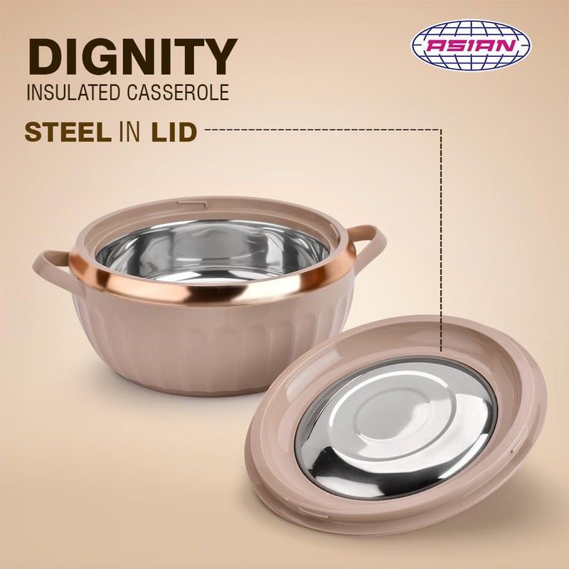 Asian Plastowares Dignity Casserole DLX - Premium Insulated Hot Pot for Serving, Stainless Steel Inner, BPA-Free, Leak-Proof, Keep Food Hot & Fresh for Hours- 1600 ML-Brown - Image 5