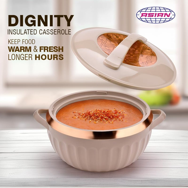 Asian Plastowares Dignity Casserole DLX - Premium Insulated Hot Pot for Serving, Stainless Steel Inner, BPA-Free, Leak-Proof, Keep Food Hot & Fresh for Hours- 1600 ML-Brown - Image 2