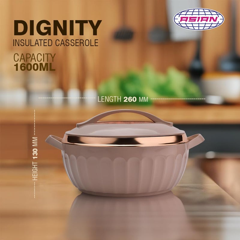 Asian Plastowares Dignity Casserole DLX - Premium Insulated Hot Pot for Serving, Stainless Steel Inner, BPA-Free, Leak-Proof, Keep Food Hot & Fresh for Hours- 1600 ML-Brown - Image 3