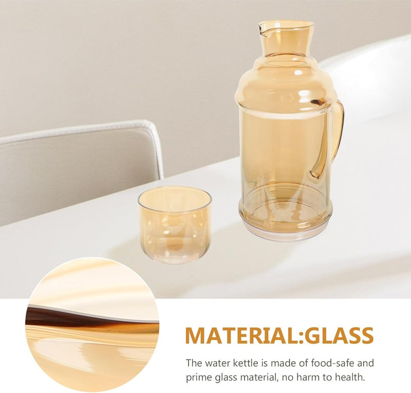 Retro Style Glass Water Pitcher with Handle, 1100ml Heat-resistant Cold Water Kettle for Juice and Iced Tea, Amber Color Carafe for Home and Nightstand Use - Image 3
