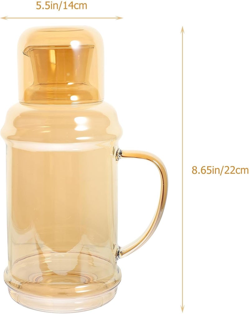 Retro Style Glass Water Pitcher with Handle, 1100ml Heat-resistant Cold Water Kettle for Juice and Iced Tea, Amber Color Carafe for Home and Nightstand Use - Image 2