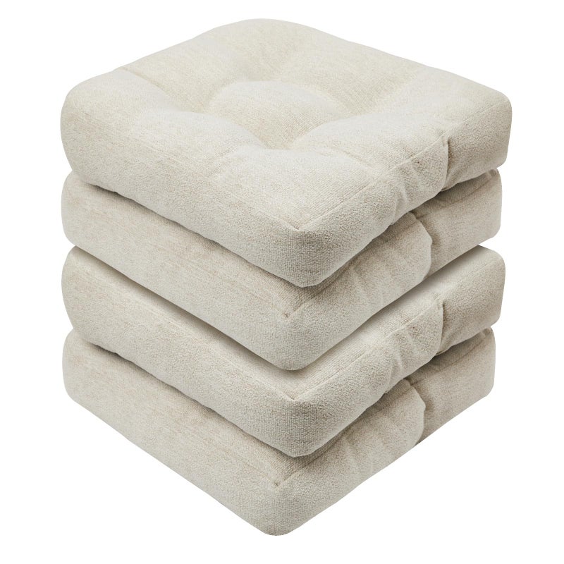 Basic Beyond Chair Cushions for Dining Chairs, Non-Slip Chair Pads, Thick Seat Cushions for Dining Room Chairs, Kitchen Chair Cushions Set of 4, 17" x 17" x 4", Beige - Image 1