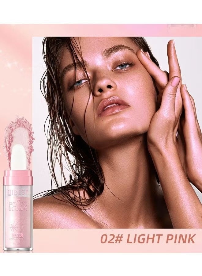 QiBest Polvo De Hadas Magic Colour Shiner Fairy Highlight Makeup,Body Brightens the Natural Three-Dimensional Face Blusher Fairy Highlight Patting Powder((02# LIGHT PINK) - Image 2