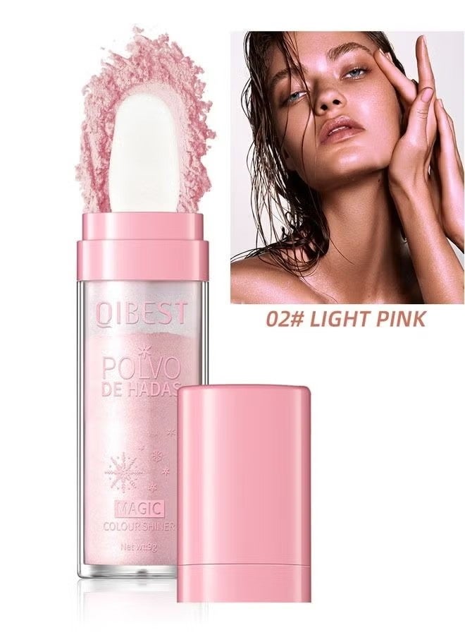 QiBest Polvo De Hadas Magic Colour Shiner Fairy Highlight Makeup,Body Brightens the Natural Three-Dimensional Face Blusher Fairy Highlight Patting Powder((02# LIGHT PINK) - Image 1