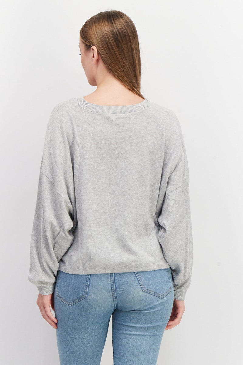 ESPRIT Women Round Neck Knitted Sweaters, Grey - Image 2