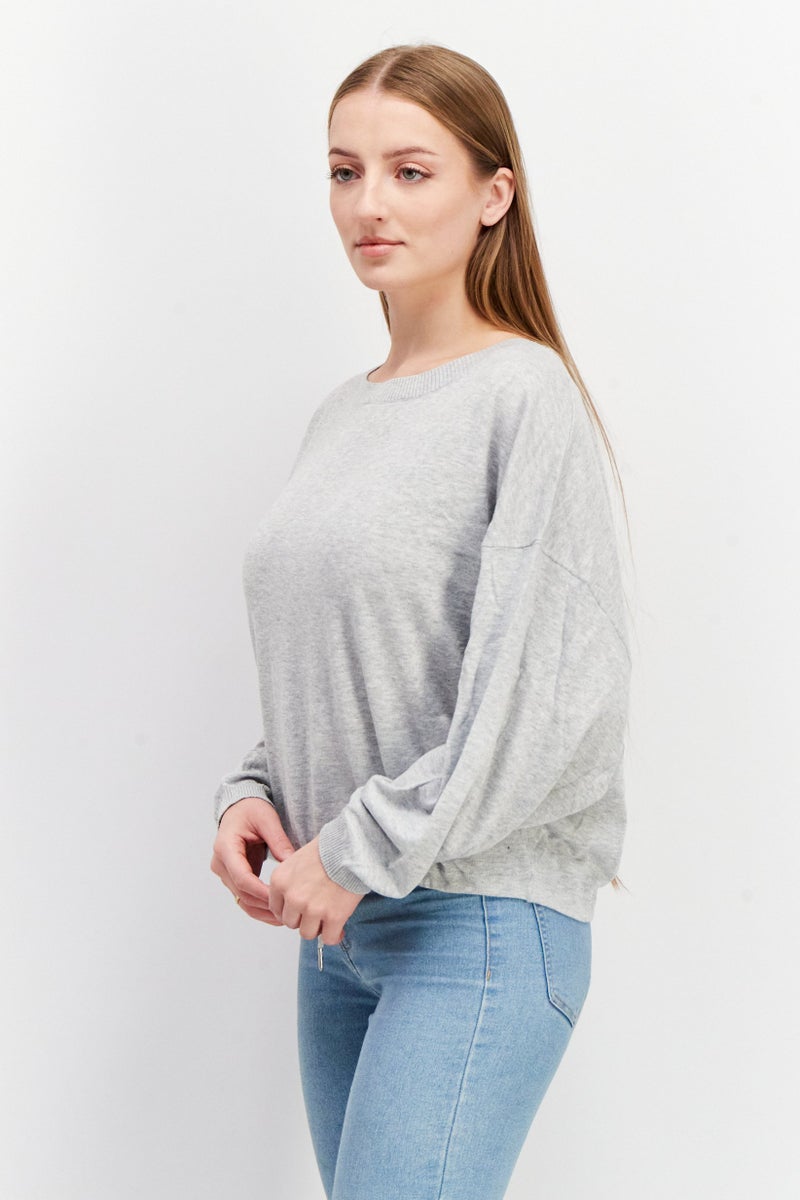 ESPRIT Women Round Neck Knitted Sweaters, Grey - Image 1