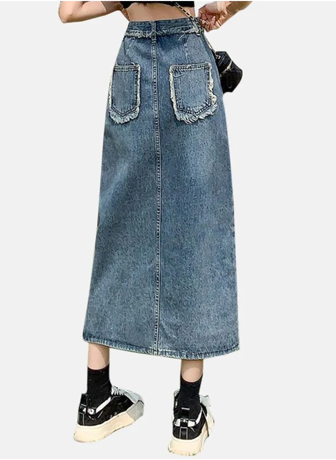 يونيكي Blue Wrap Midi Denim Skirt