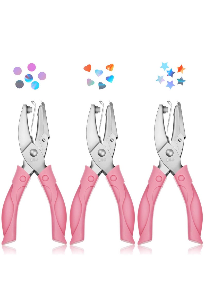 XiuWoo 3 Pieces Handheld Hole Paper Metal Single Punchers Soft Grip and 5.5 mm + Star 5 Large Round 6 Heart Holes for Craft Tags Clothing Ticket Scrapbook Tool - Image 1