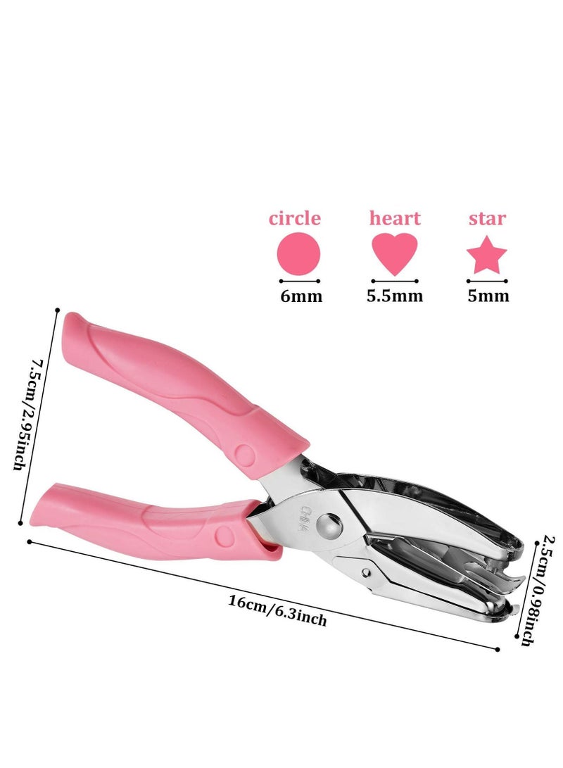 XiuWoo 3 Pieces Handheld Hole Paper Metal Single Punchers Soft Grip and 5.5 mm + Star 5 Large Round 6 Heart Holes for Craft Tags Clothing Ticket Scrapbook Tool - Image 2