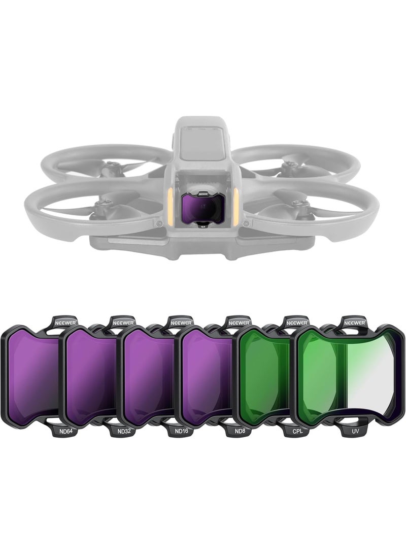 Neewer Avata 2 Filter Snap On ND&UV&CPL Filter Set Compatible with DJI Avata 2, 6 Pack UV CPL ND8 ND16 ND32 ND64 Neutral Density Filters Drone Lens Accessories, Ultra Slim Frame & Double Sided Coated HD Glass  - Image 1