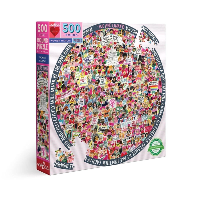 eeBoo 500 Piece Puzzle Women March Jigsaw Puzzle for Adults Circular with 23 Diameter Made with Recycled Board VegetableBased Ink - Image 3