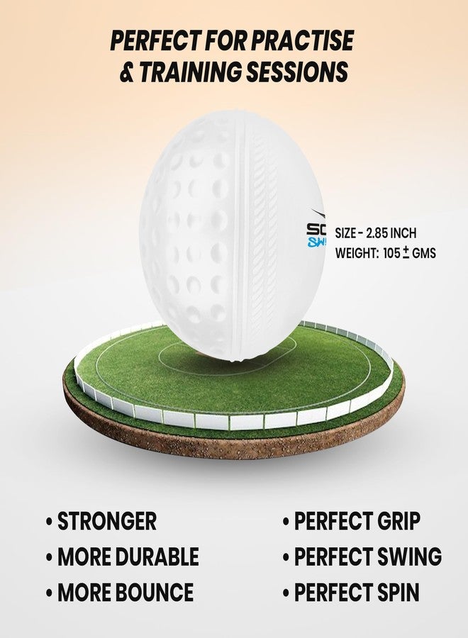 SCUD Swingo Wind Ball for Cricket, Specially Designed for Swing, Dual-Surface Half-Dimple & Half-Smooth Design, PVC | 72.39mm Diameter,105g (Pack of 3pc Balls, White) - Image 5