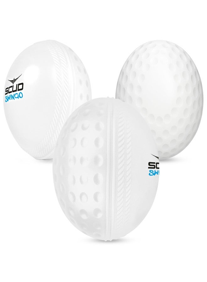 SCUD Swingo Wind Ball for Cricket, Specially Designed for Swing, Dual-Surface Half-Dimple & Half-Smooth Design, PVC | 72.39mm Diameter,105g (Pack of 3pc Balls, White) - Image 1