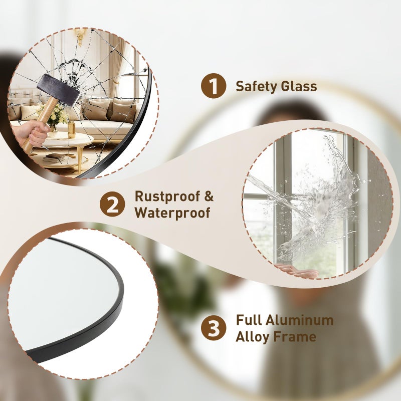 NEWBULIG 30 Inch Round Wall Mirror, Bathroom Mirror for Over Sink, Matte Metal Framed Circle Vanity Mirror, Wall Decor for Bedroom, Entryway, Anti-Rust, Tempered Glass, Hanging or Leaning, Black - Image 4